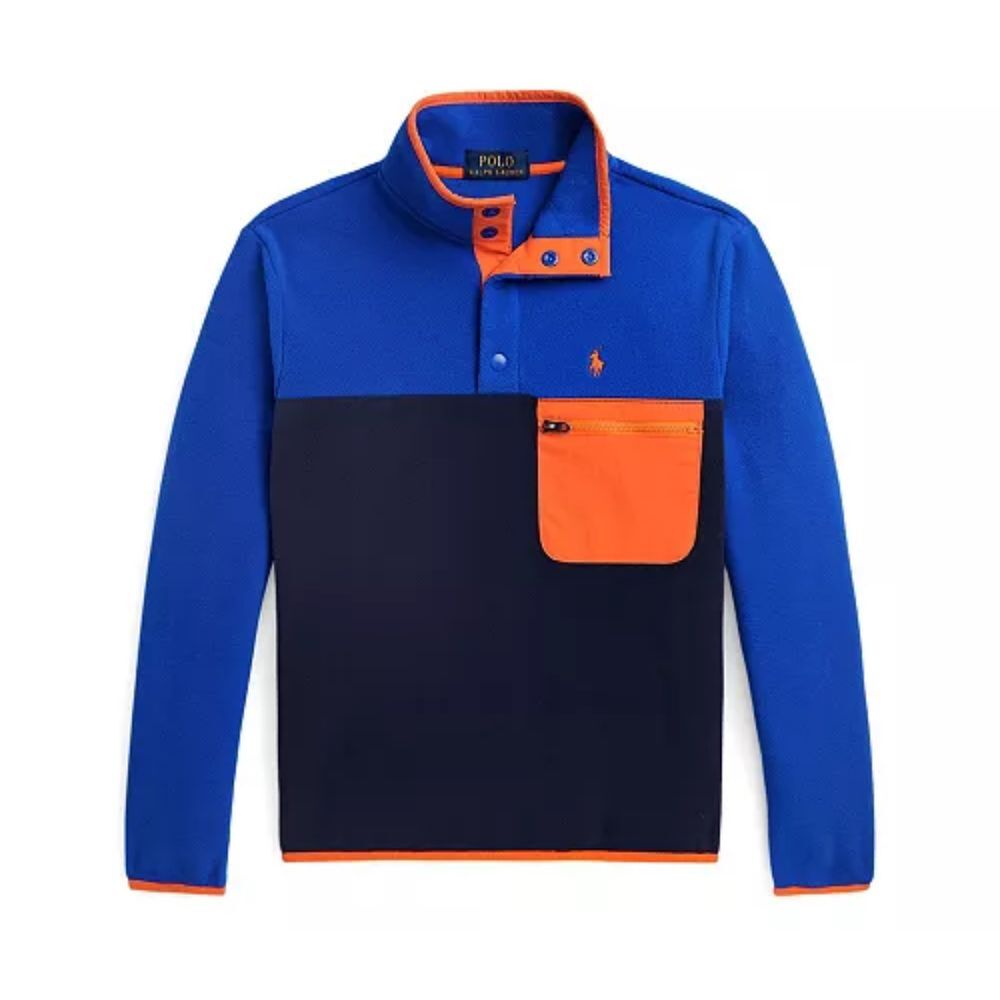 Polo Ralph Lauren Blue and Orange Color Block Fleece Pullover Boys Size 3